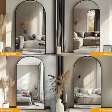 Dewfig Arched Full Length Mirror, 76"x34", Large Floor Mirror with Stand, Full Body Mirror Standing for Leaning Hanging Bedroom, Living Room,Dressing Room, Aluminum Alloy Frame, Black