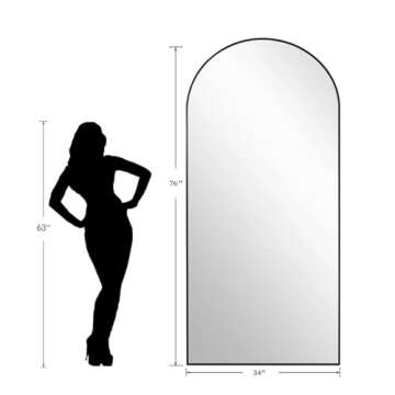 Dewfig Arched Full Length Mirror, 76"x34", Large Floor Mirror with Stand, Full Body Mirror Standing for Leaning Hanging Bedroom, Living Room,Dressing Room, Aluminum Alloy Frame, Black