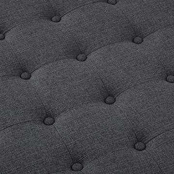 24KF Large Round Upholstered Tufted Linen Ottoman Coffee Table, Large Footrest Ottoman with Wood Shelf Storage-Charcoal