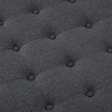 24KF Large Round Upholstered Tufted Linen Ottoman Coffee Table, Large Footrest Ottoman with Wood Shelf Storage-Charcoal