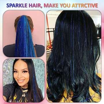 Sapphire Blue Hair Tinsel Kit 48 Inches 1200 Strands with Tools and Instruction Easy to Install Fair...