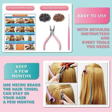 Sapphire Blue Hair Tinsel Kit 48 Inches 1200 Strands with Tools and Instruction Easy to Install Fairy Glitter Tinsel Hair Extensions for Women and Girls，Shinny Sparkling Braiding Hair Accessories