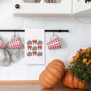 SPBL&L Halloween Kitchen Towels, Halloween Checkered Pumpkin Orange Coquette Bow Decorative Hand Towels for Bathroom, Halloween Kitchen Bathroom Decor, Halloween Dish Towels Tea Towels, 16x24 Inch