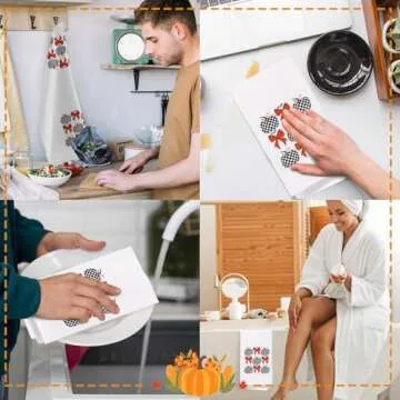 SPBL&L Halloween Kitchen Towels, Halloween Checkered Pumpkin Orange Coquette Bow Decorative Hand Towels for Bathroom, Halloween Kitchen Bathroom Decor, Halloween Dish Towels Tea Towels, 16x24 Inch