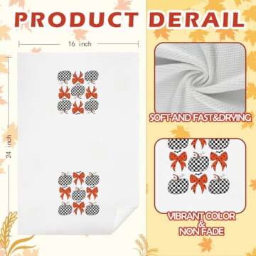 SPBL&L Halloween Kitchen Towels, Halloween Checkered Pumpkin Orange Coquette Bow Decorative Hand Towels for Bathroom, Halloween Kitchen Bathroom Decor, Halloween Dish Towels Tea Towels, 16x24 Inch