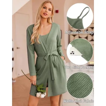 Ekouaer Women's 3 Piece Waffle Knit Lounge Set