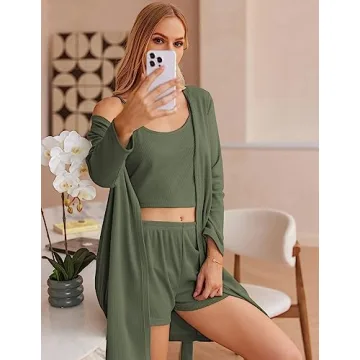 Ekouaer Women's 3 Piece Waffle Knit Lounge Set