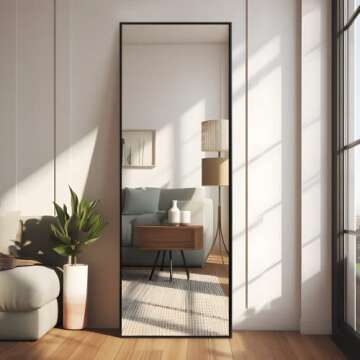 NeuType Full Length Mirror Floor Mirror with Standing Holder Bedroom/Locker Room Standing/Hanging Mirror Dressing Mirror Wall-Mounted Mirror (Black), 65"x22"