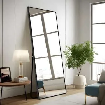 NeuType Full Length Mirror Floor Mirror with Standing Holder Bedroom/Locker Room Standing/Hanging Mirror Dressing Mirror Wall-Mounted Mirror (Black), 65"x22"
