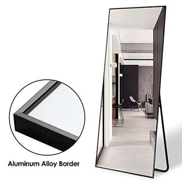 NeuType Full Length Mirror Floor Mirror with Standing Holder Bedroom/Locker Room Standing/Hanging Mirror Dressing Mirror Wall-Mounted Mirror (Black), 65"x22"