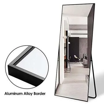 NeuType Full Length Mirror Floor Mirror with Standing Holder Bedroom/Locker Room Standing/Hanging Mirror Dressing Mirror Wall-Mounted Mirror (Black), 65"x22"