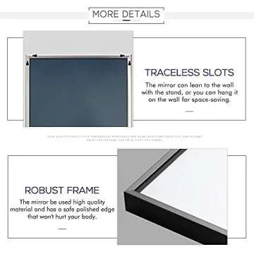 NeuType Full Length Mirror Floor Mirror with Standing Holder Bedroom/Locker Room Standing/Hanging Mirror Dressing Mirror Wall-Mounted Mirror (Black), 65"x22"