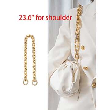 TOURDREAM Heavy Chunky Bag Chain Metal Purse Handle Handbag Shoulder Strap Replacement Dumpling Cloud Pouch Chain (Shoulder - 23 Inch, Light Gold)