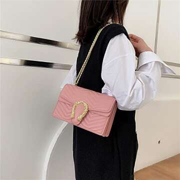 TAGDOT Fashion Metal Chain Shoulder Crossbody Bags for Women Handbag Purses Vegan Leather Clutches (Pink)