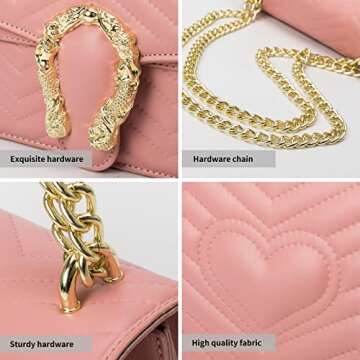 TAGDOT Fashion Metal Chain Shoulder Crossbody Bags for Women Handbag Purses Vegan Leather Clutches (Pink)