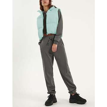 Athlisan Womens Cropped Puffer Vest Zip Up Stand Collar Lightweight Sleeveless Padded Gilet with Pockets(Mintgreen-M)