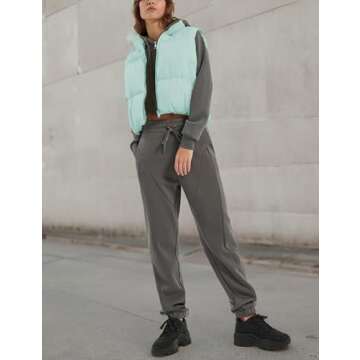 Athlisan Womens Cropped Puffer Vest Zip Up Stand Collar Lightweight Sleeveless Padded Gilet with Pockets(Mintgreen-M)