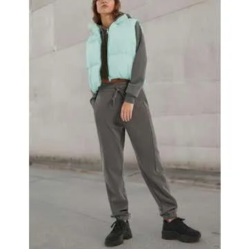 Athlisan Womens Cropped Puffer Vest Zip Up Stand Collar Lightweight Sleeveless Padded Gilet with Pockets(Mintgreen-M)