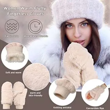 Satinior Faux Fur Fingerless Mitten Gloves for Winter