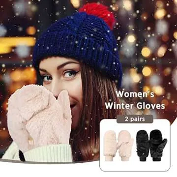 Satinior Faux Fur Fingerless Mitten Gloves for Winter