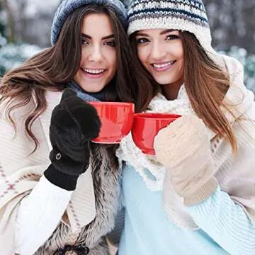 Satinior Faux Fur Fingerless Mitten Gloves for Winter