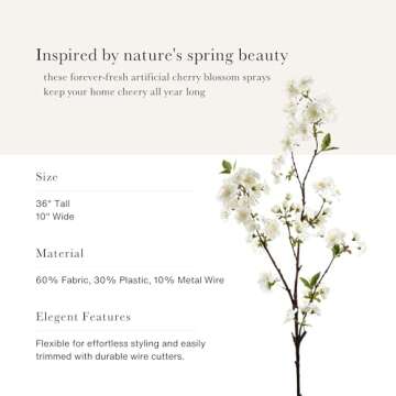 Elegant Cream White Cherry Blossom Branch - 36"