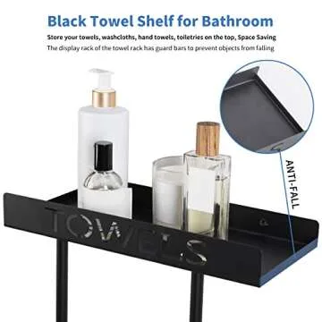 ODSNANIE Towel Racks Wall Mounted for Bathroom, Metal Towel Drying Rack Towel-Bars Towel Holder Ideal Bathroom Storage Organizer and Decor,Towel Shelf Black Towel Storage with 3 Towel Hooks