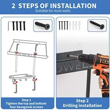 ODSNANIE Towel Racks Wall Mounted for Bathroom, Metal Towel Drying Rack Towel-Bars Towel Holder Ideal Bathroom Storage Organizer and Decor,Towel Shelf Black Towel Storage with 3 Towel Hooks