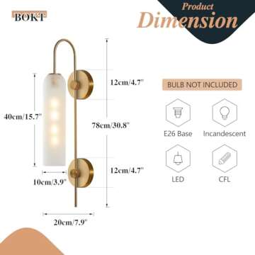 BOKT Mid Century Modern 1-Light Wall Mounted Light Brushed Gold Metal Wall Sconce Lighting Minimalis...