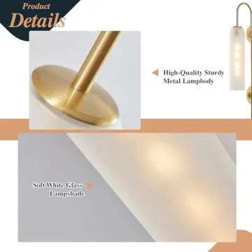 BOKT Mid Century Modern 1-Light Wall Mounted Light Brushed Gold Metal Wall Sconce Lighting Minimalist Anti Brass Wall Sconce Lamp White Glass Bathroom Vanity Light Fixture (White)