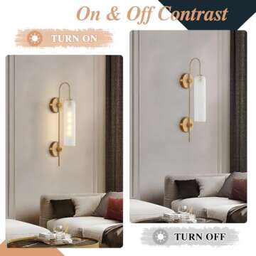 BOKT Mid Century Modern 1-Light Wall Mounted Light Brushed Gold Metal Wall Sconce Lighting Minimalist Anti Brass Wall Sconce Lamp White Glass Bathroom Vanity Light Fixture (White)