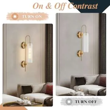 BOKT Mid Century Modern 1-Light Wall Mounted Light Brushed Gold Metal Wall Sconce Lighting Minimalist Anti Brass Wall Sconce Lamp White Glass Bathroom Vanity Light Fixture (White)