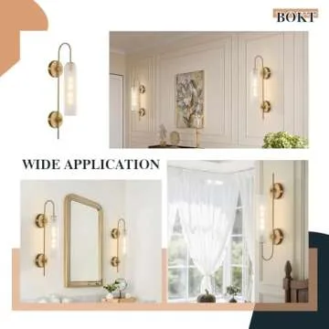 BOKT Mid Century Modern 1-Light Wall Mounted Light Brushed Gold Metal Wall Sconce Lighting Minimalist Anti Brass Wall Sconce Lamp White Glass Bathroom Vanity Light Fixture (White)