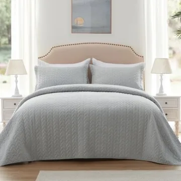 SunStyle Home Quilt Set Queen Light Grey Lightweight Bedspread Full Soft Reversible Coverlet for All...