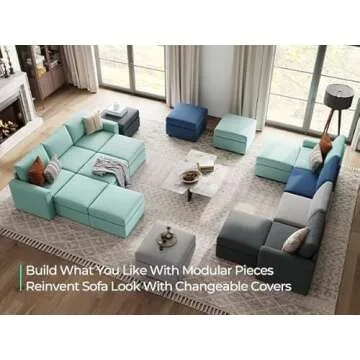 LINSY HOME Sofa Couch, Reversible Sectional Sofa with Storage, Modular Sofa with Chaise for Living Room, Teal