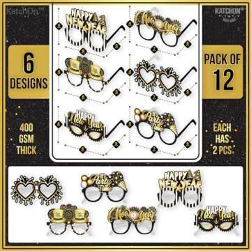 KatchOn Happy New Year Glasses 2025 - Stylish Pack of 12 for Fun Celebrations