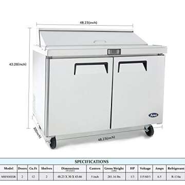 Atosa 48" Sandwich & Salad Prep Refrigerator - Energy Efficient & Durable