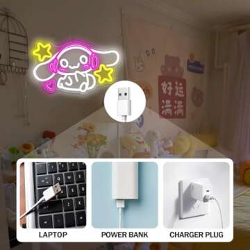 Anime Neon Sign Anime Neon Light Up Signs for Wall Decor Cartoon LED Signs for Bedroom Girls Room Home Cute Neon Wall Signs Decoration Gifts for Kids Children