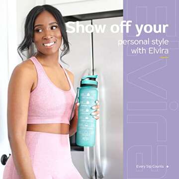 Elvira 32oz Large Water Bottle with Motivational Time Marker & Removable Strainer,Fast Flow BPA Free Non-Toxic for Fitness, Gym and Outdoor Sports-Mint Green