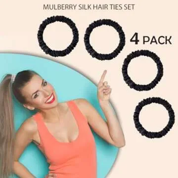 SEMREM 22 Momme Pure Mulberry Silk Scrunchies - 4 Pack