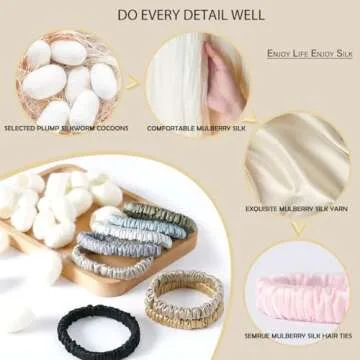 SEMREM 22 Momme Pure Mulberry Silk Scrunchies - 4 Pack