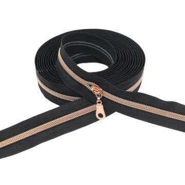 YaHoGa #5 Rose Gold Metallic Nylon Coil Zippers by The Yard 10 Yards with 25 Pulls for DIY Sewing Cr...