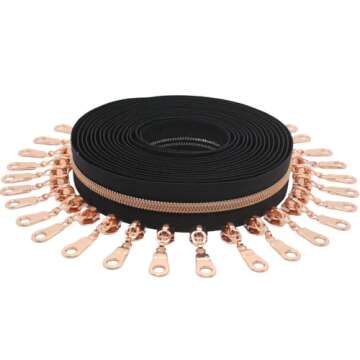 YaHoGa Rose Gold Metallic Zippers by the Yard for DIY Crafts