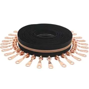 YaHoGa Rose Gold Metallic Zippers by the Yard for DIY Crafts