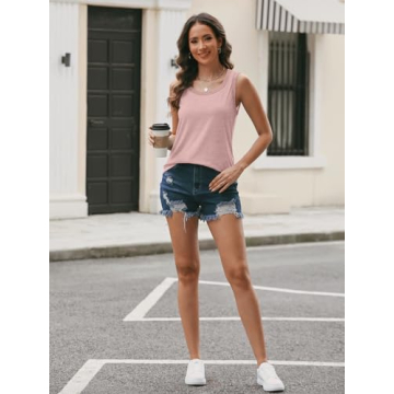 AUTOMET Womens Loose Fit Casual Flowy Tank Tops Round Neck Trendy Sleeveless Summer Tops Clothes Outfits 2025 Pink XXL