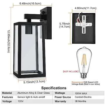 SHINE HAI Dusk to Dawn Outdoor Wall Lantern, Exterior Wall Sconce Fixture with E26 Base, Waterproof Wall Mount Light, Outdoor Lantern for Porch 2 Pack
