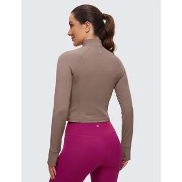 CRZ YOGA Women's Butterluxe Long Sleeve Workout Shirt - Comfortable & Stylish Crop Top in Brown Purp...