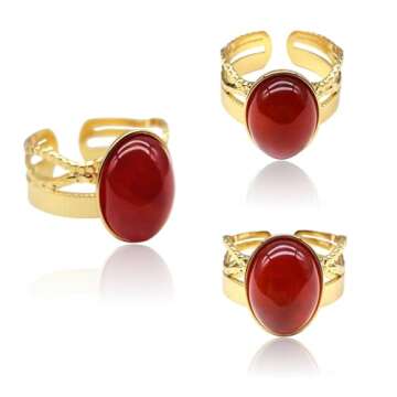 TKOY99 Red Rings for Women, 18K Gold Plated Rings Women with Red Agate Stone Womens Rings-Perfect Gemstone Rings for Women