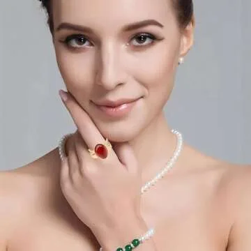 Stunning TKOY99 Red Agate Rings for Women, Gold Plated