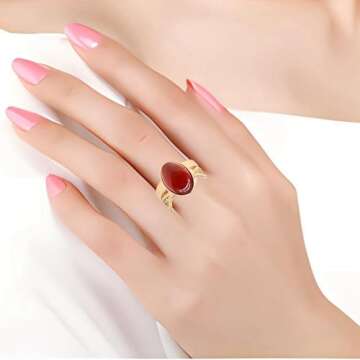 TKOY99 Red Rings for Women, 18K Gold Plated Rings Women with Red Agate Stone Womens Rings-Perfect Gemstone Rings for Women